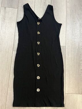 No Boundaries Black Midi Tank Dress with Button Front